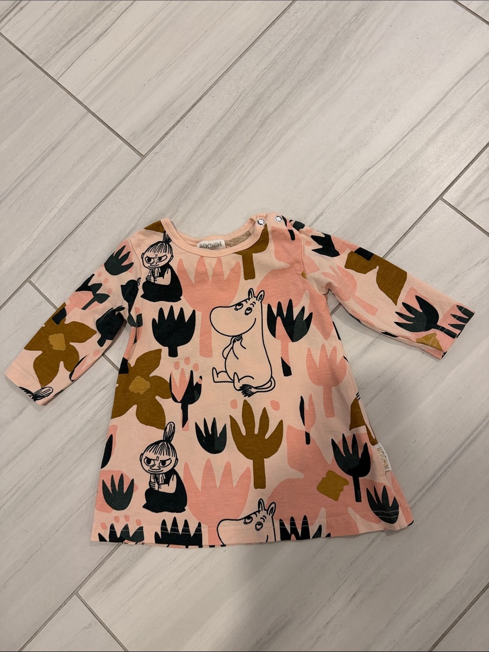 Moomin Characters Pink & Peach Cotton Kids' Casual Long Sleeved Dress Size 68cm